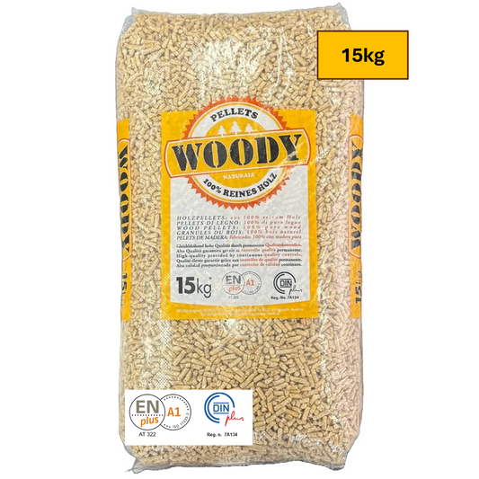 Afgehaald per zak Woody houtpellets 100% naaldhout