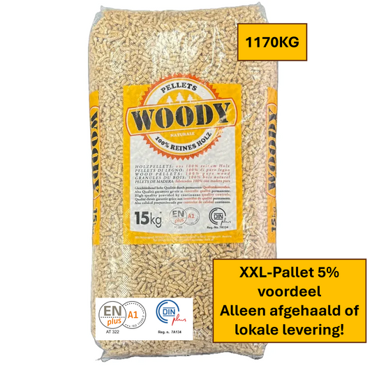 XXL pallet WOODY houtpellets 100% naaldhout (78 zakken / 1170kg)
